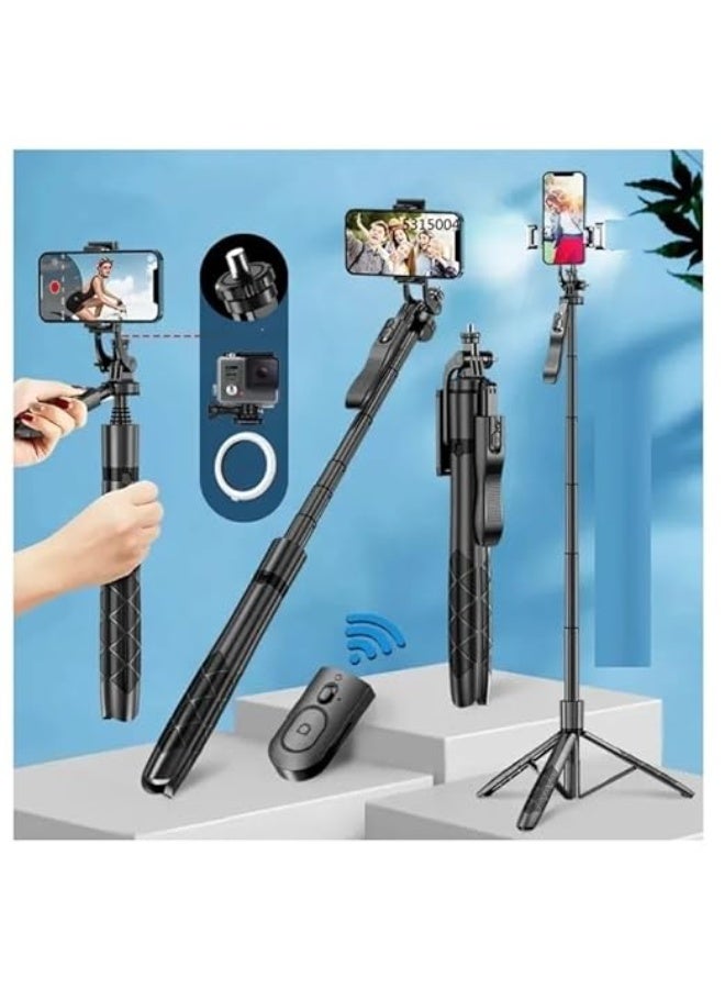 Dreamzon L16 61" Multi-Function Selfie Stick Tripod Long Selfie Stick for iPhone&Android Multiple Mount for Camera Gopro Fill Light Aluminum Portable Mobile Tripod with Bluetooth Remote,Black - Image 2
