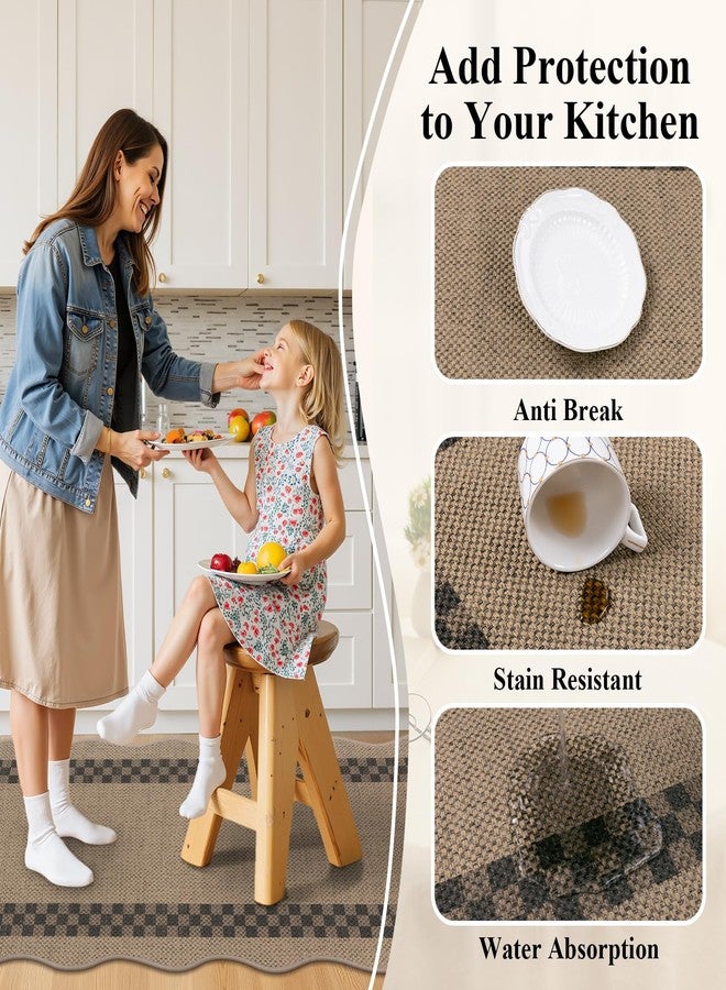U'Artlines Non-Slip Scalloped Kitchen Rugs Set 3 PCS, 20"x32"+ 20"x48"+20"x59" Washable Low Profile Easy Jute Kitchen Floor Mats Runner Set for Sink Hallway Entryway Laundry Decor(Checked) - Image 4