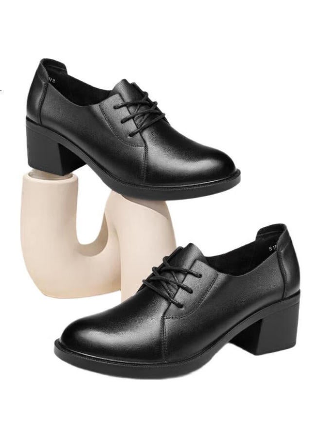 Strongman أحذية نسائية مريحة من الجلد الطبيعي بارتفاع كعب أنيق 5.5 سم - Jdla73221 باللون الأسود 36 - Image 3