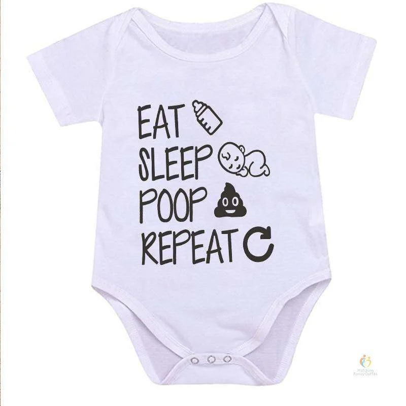 ماتشينج فاميلي اوتفيتس Eat Sleep Change Repeat Baby Romper – Funny Daily Routine Infant Bodysuit, Soft Cotton Short Sleeve Newborn Outfit, Unisex Baby Boy Girl Jumpsuit, Cute Baby Shower Gift (WHITE)