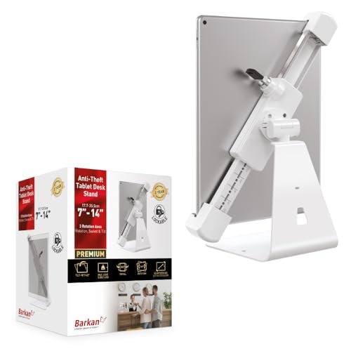Barkan Lockable Tablet Mount Holder for 7-14 inch Devices, Anti-Theft, Desk Stand, 360 Degree Rotation Bracket, fits Apple iPad/Air/Mini, Samsung Galaxy Tab, Fire HD 7/8 / 10 - Image 1