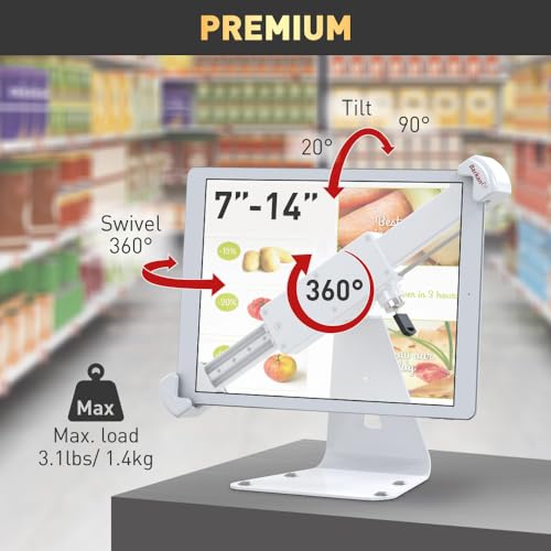 Barkan Lockable Tablet Mount Holder for 7-14 inch Devices, Anti-Theft, Desk Stand, 360 Degree Rotation Bracket, fits Apple iPad/Air/Mini, Samsung Galaxy Tab, Fire HD 7/8 / 10 - Image 2