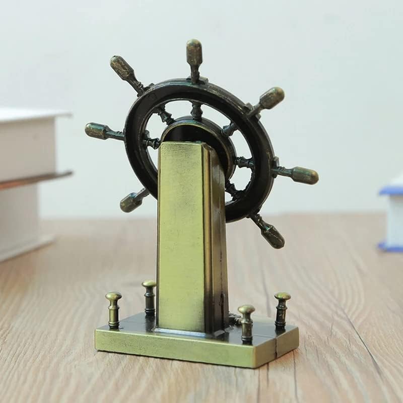 Lilone Lilone Bronze Elegance Metal Vintage Ship Wheel Figurine – Nautical Collectible Décor (7 cm x 4 cm x 12 cm) - Image 3