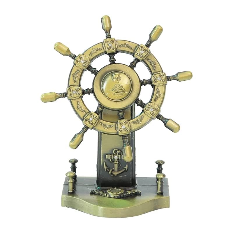 Lilone Lilone Bronze Elegance Metal Vintage Ship Wheel Figurine – Nautical Collectible Décor (7 cm x 4 cm x 12 cm) - Image 1