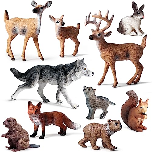 SCAHOW 10pcs Forest Animal Toys Figures Realistic Woodland Creatures Figurines Plastic Animals Miniature Toys Cake Topper - Image 1