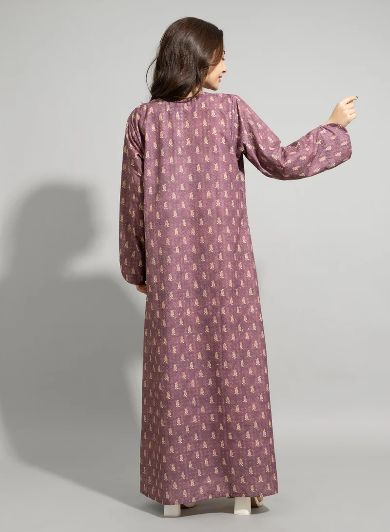 اكسا جلابية عصرية نقش تجريدي IN9214 بنفسجي