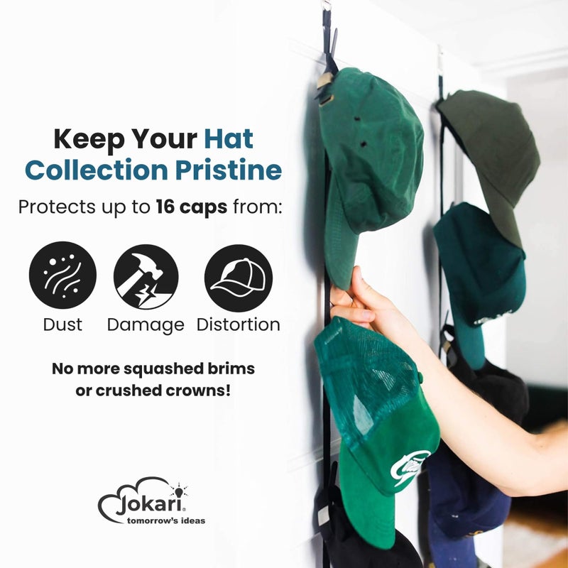 Jokari Over the Door Cap Rack Organizer 2 Pack Holds Up to 16 Baseball Hats Hat Storage System for Men Women and Kids Adjustable Closet Hanger with Hooks for Easy Hat Display - Image 2