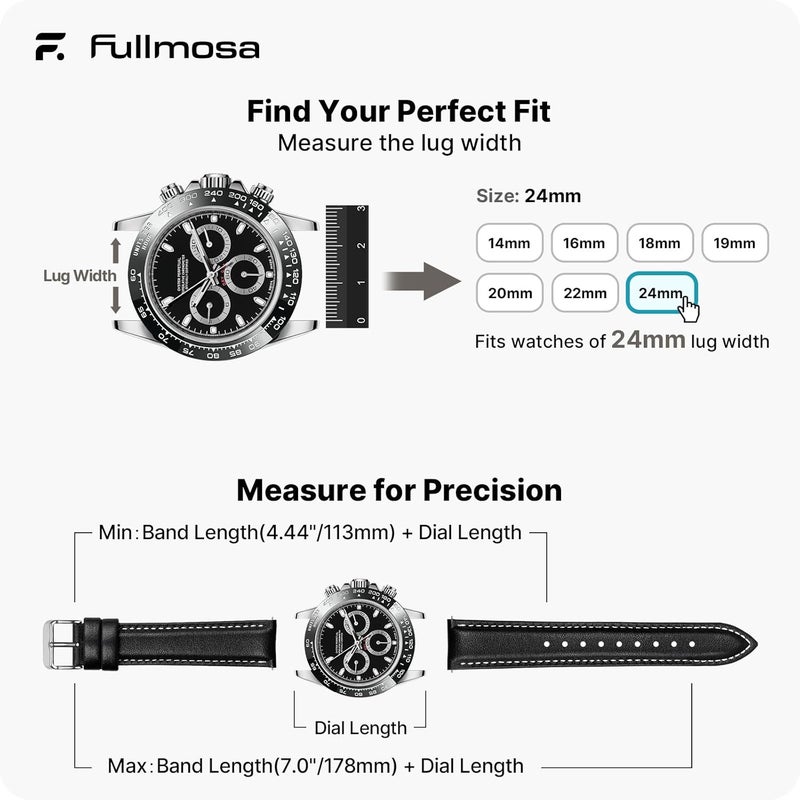 Fullmosa 24mm Watch Straps for Men and Women, Quick Release Replacement Band with Stainless Steel Buckle, Black - Image 5