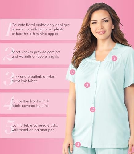 Exquisite Form Women's 90107 Nylon Tricot Short Sleeve Matching Pajama Set - Image 4