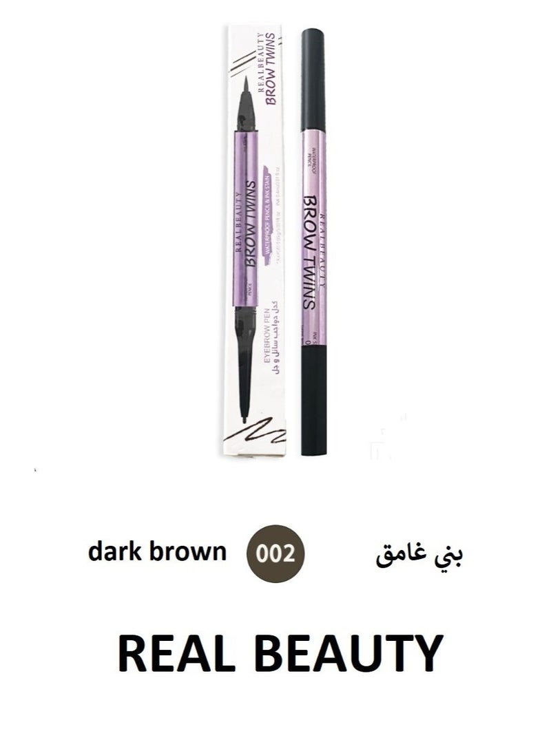 ريال بيوتي قلم حواجب سائل وجل مزدوج 002 بني غامق - Image 1