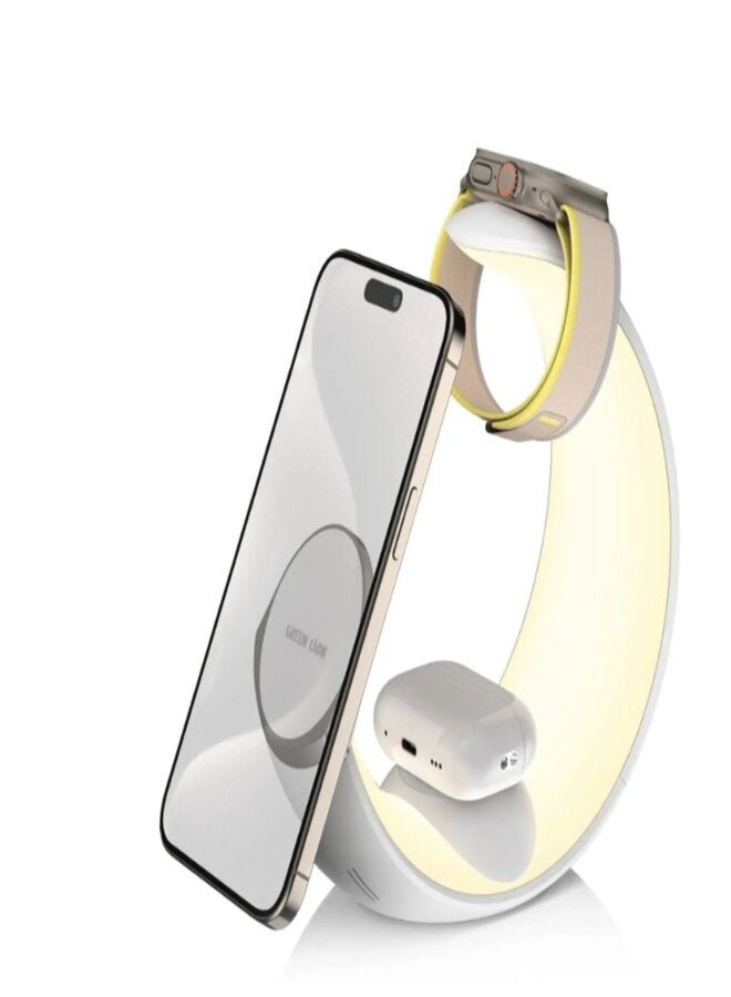 Green Lion Moon Charge 4 in 1 Wireless Charger with RGB Ambient Light, Fast Charging, Touch Sensor Switch, Over Voltage Protection - White - Image 3
