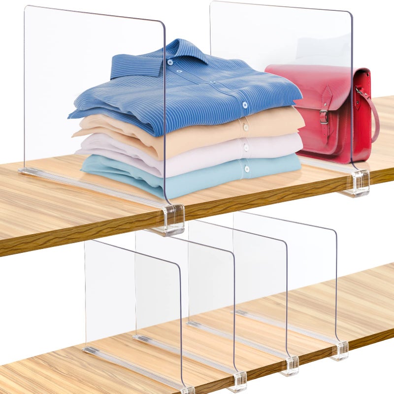 Consevisen Shelf Dividers for Closet Organization and Storage 6 Pack Acrylic Clear Closet Shelf Dividers for Wood Shelves Vertical Sweater Handbag Purse Organizer for Bedroom Kitchen Office