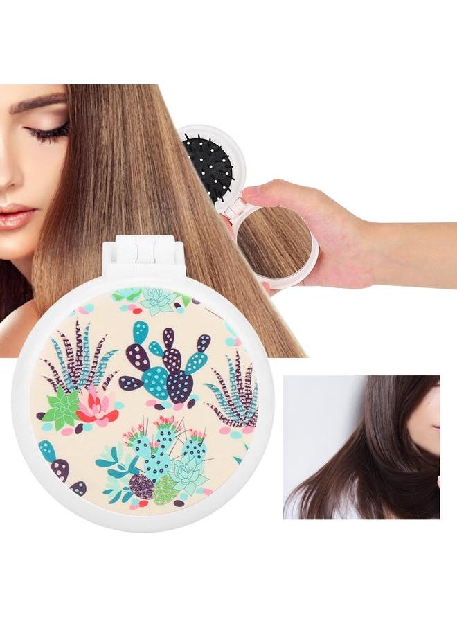 Thoraya Portable Folding Comb Cute Print Pattern Massage Hair Comb with Mirror (Cactus #1)  - Image 4