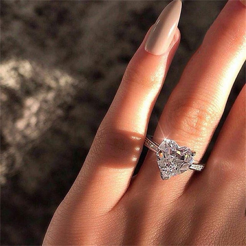 AZQ 925 Sterling Silver Round Perfect Cut 3ct Single Stone Shiny Heart Rings CZ Cubic Zirconia Promise Love Halo Engagement Wedding Band Eternity Ring for Women (US Code 6) - Image 1