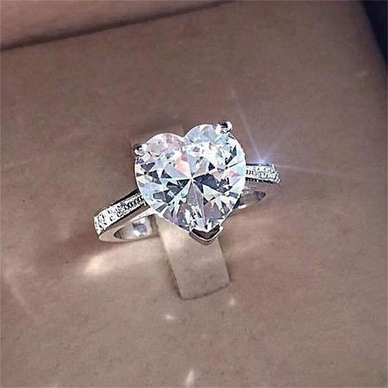 AZQ 925 Sterling Silver Round Perfect Cut 3ct Single Stone Shiny Heart Rings CZ Cubic Zirconia Promise Love Halo Engagement Wedding Band Eternity Ring for Women (US Code 6) - Image 3