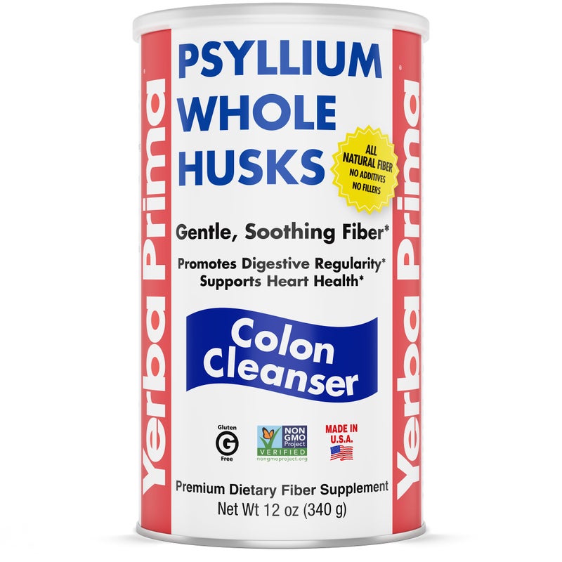 Yerba Prima Psyllium Whole Husk 1 Bottle 12 oz Fiber Supplement Vegan No Sugar or Artificial Sweeteners Non GMO Gluten Free