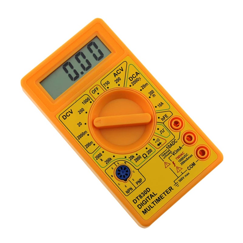 Digital Multimeter Voltage Ampere Ohm Tester With Probes Yellow For Beginners Projects - Image 5