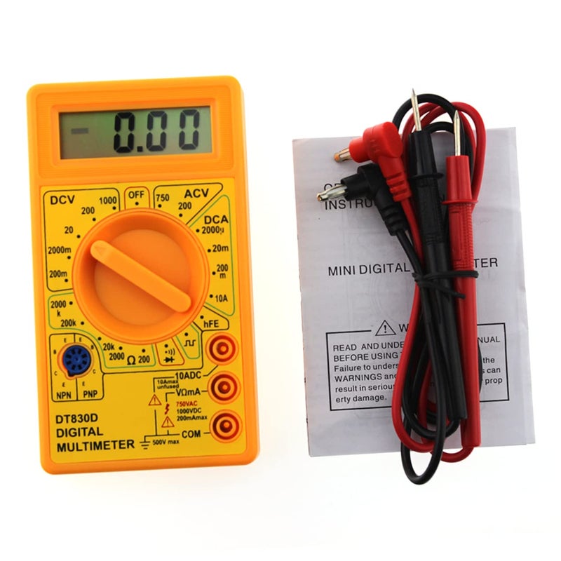 Digital Multimeter Voltage Ampere Ohm Tester With Probes Yellow For Beginners Projects - Image 3