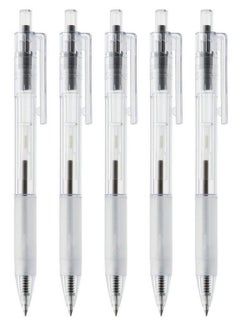 MUJI Moma Polycarbonate Clear Ball Point Gel Pen Black 0.7Mm 5Pcs Made In Japan  - Image 1