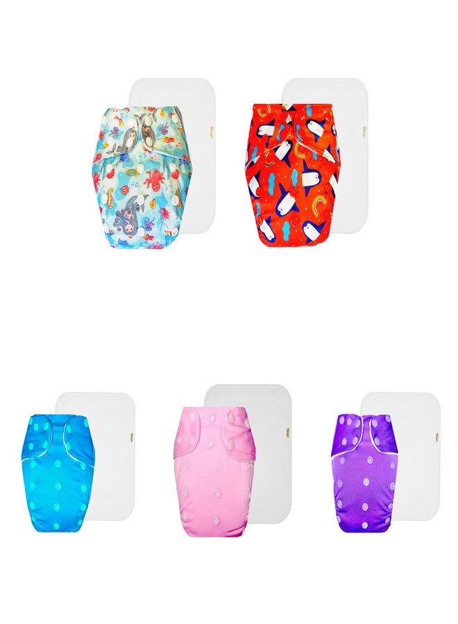 Dumbledo Premium Cloth Diaper with Cotton Insert (Pack of 5) | Hypoallergenic | Leakproof | Adjustable Snaps | Trusted by Moms | 3 Months - 3 Years | Unisex Baby - Image 1
