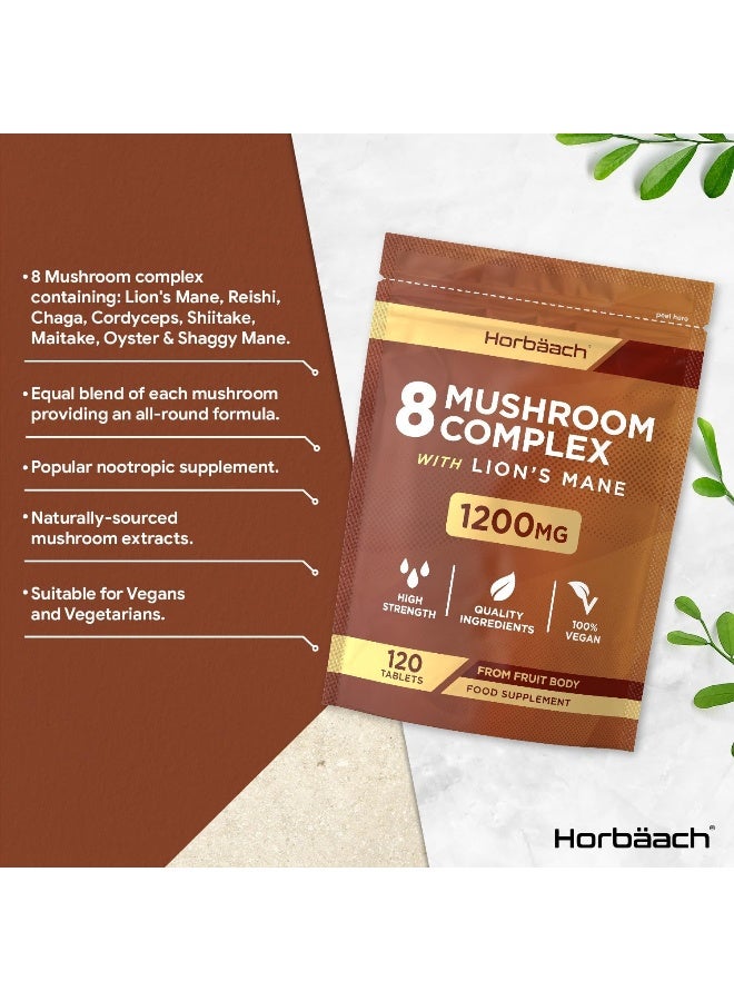 Horbäach Mushroom Complex 8 1200mg | Lions Mane, Chaga, Cordyceps, Reishi, Shiitake, Maitake, Shaggy Mane & Oyster | High Strength Mushroom Supplement | 120 Powder Tablets | Vegan | by Horbaach - Image 2