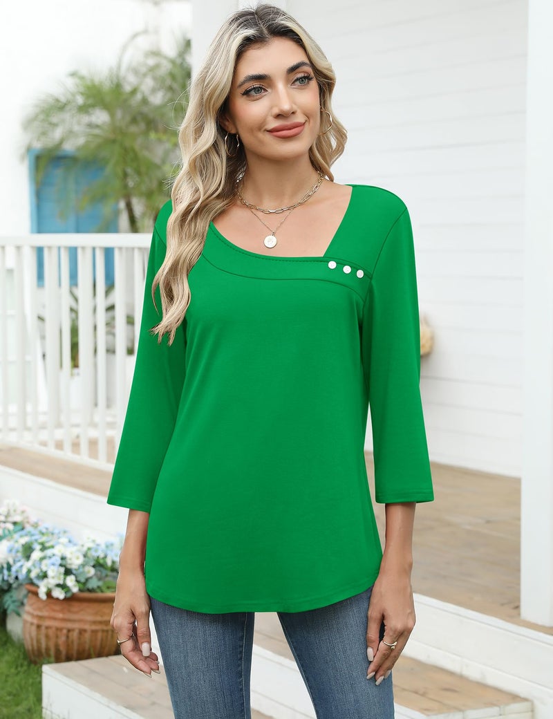 LOMON Womens St Patricks Day Shirt 3/4 Sleeve Tunic Top to Wear with Legging Summer Blouse Basic Tee for Women XL - Image 2
