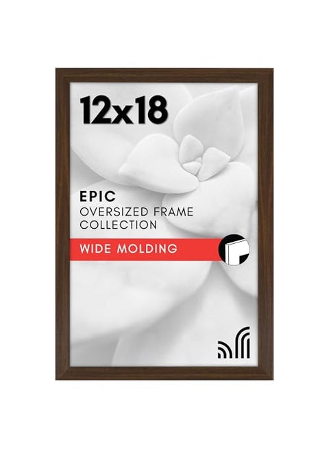 Americanflat 12x18 Poster Frame with Polished Plexiglass  Walnut Picture Frame with Engineered Wood  Epic Collection  Wide Photo Frame for Wall Display