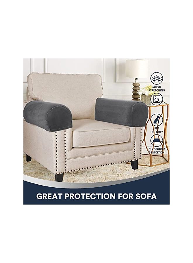 The Bros Sofa Armrest Covers, Stretch Silver Fox Velvet-Plush Arm Covers, for Chairs and Sofas Anti-Slip Couch Armrest Covers with Sticker Furniture Armrest Protector, Set of 2, Grey - Image 3
