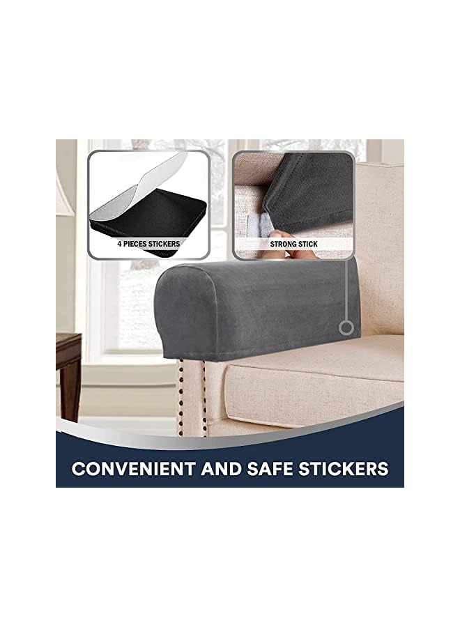 The Bros Sofa Armrest Covers, Stretch Silver Fox Velvet-Plush Arm Covers, for Chairs and Sofas Anti-Slip Couch Armrest Covers with Sticker Furniture Armrest Protector, Set of 2, Grey - Image 4