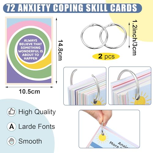 Affrolling 72 Pcs Anxiety Coping Skill Cards Social Anxiety Relief Self Care Flashcard with Metal Binder Rings Coping Strategy Therapy Cards for Family University and Office59 x 4 Inches - Image 5