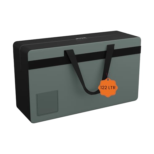 Kuber Industries Rexine Storage Bag | Clothes Organiser for Wardrobe | Foldable Underbed Storage Bag | Transparent Name Pocket | Waterproof Clothing-Bedding Bag | Black Patti | Grey - Image 1