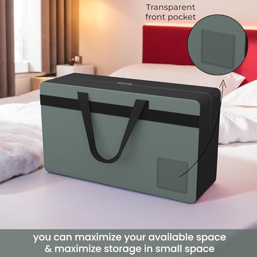 Kuber Industries Rexine Storage Bag | Clothes Organiser for Wardrobe | Foldable Underbed Storage Bag | Transparent Name Pocket | Waterproof Clothing-Bedding Bag | Black Patti | Grey - Image 5