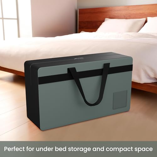 Kuber Industries Rexine Storage Bag | Clothes Organiser for Wardrobe | Foldable Underbed Storage Bag | Transparent Name Pocket | Waterproof Clothing-Bedding Bag | Black Patti | Grey - Image 2