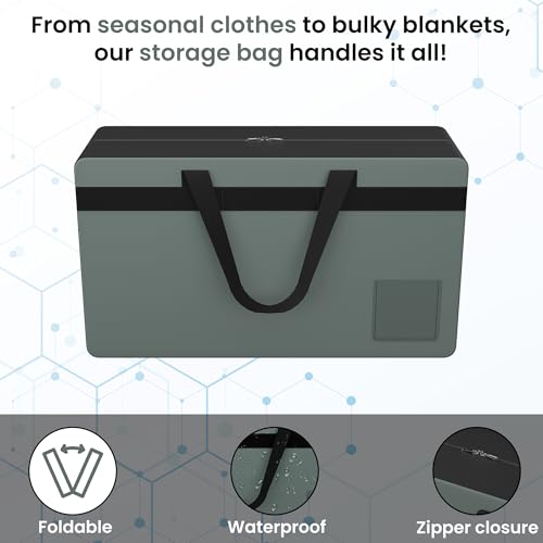 Kuber Industries Rexine Storage Bag | Clothes Organiser for Wardrobe | Foldable Underbed Storage Bag | Transparent Name Pocket | Waterproof Clothing-Bedding Bag | Black Patti | Grey - Image 4