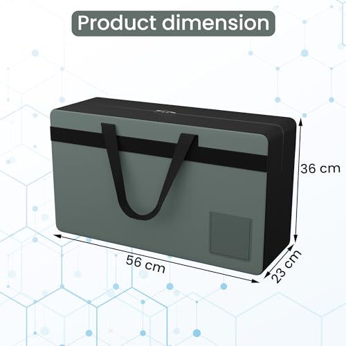 Kuber Industries Rexine Storage Bag | Clothes Organiser for Wardrobe | Foldable Underbed Storage Bag | Transparent Name Pocket | Waterproof Clothing-Bedding Bag | Black Patti | Grey - Image 3