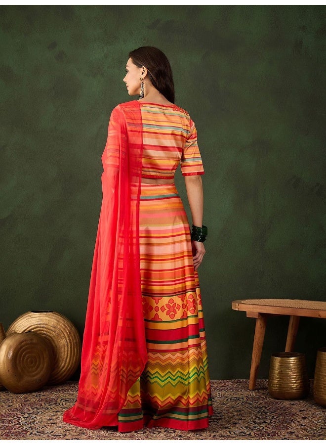 AKS Red And Yellow Multicolor Lehenga Choli - Image 4