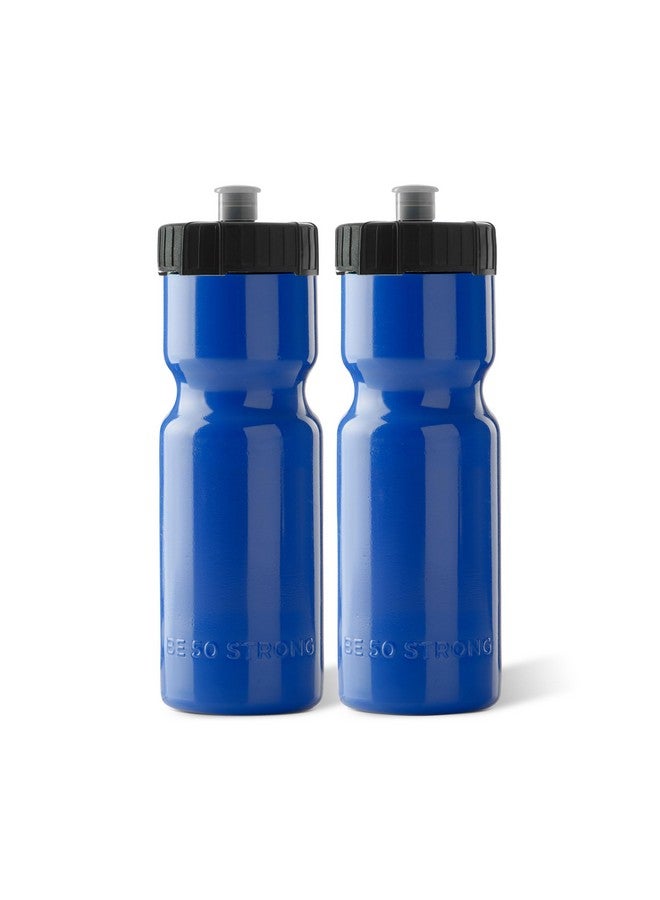 50 Strong Sports Squeeze Water Bottle 2 Pack 22 Oz. Bpa Free Easy Open Push/Pull Cap Usa Made (Blue/Black) - Image 1