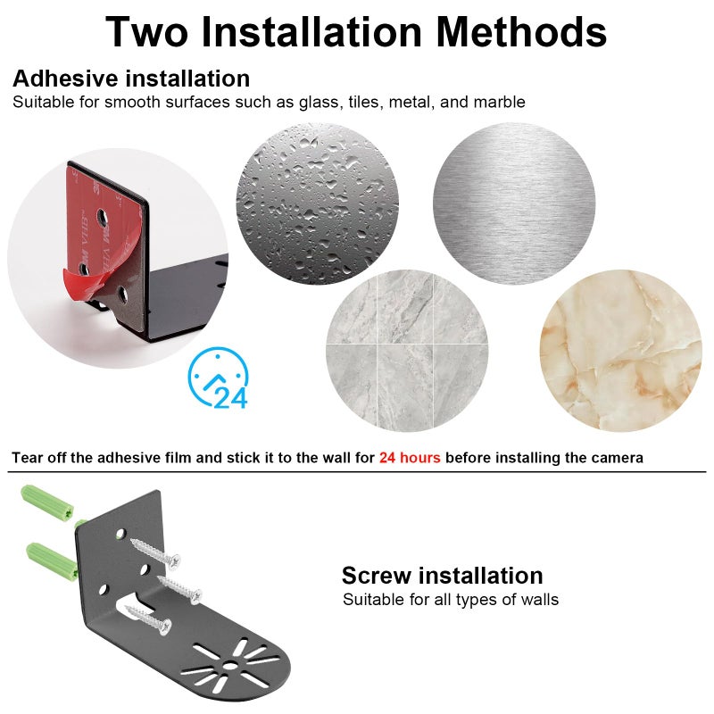 UYODM 2Pack Adhesive Metal Wall Mount Bracket Compatible with Wyze Cam Pan V3/Wyze Cam V4/ V2, VHB Stick On,No Drilling Mounting Bracket for Wyze Get The Best View,Two Ways Installation (Black) - Image 3