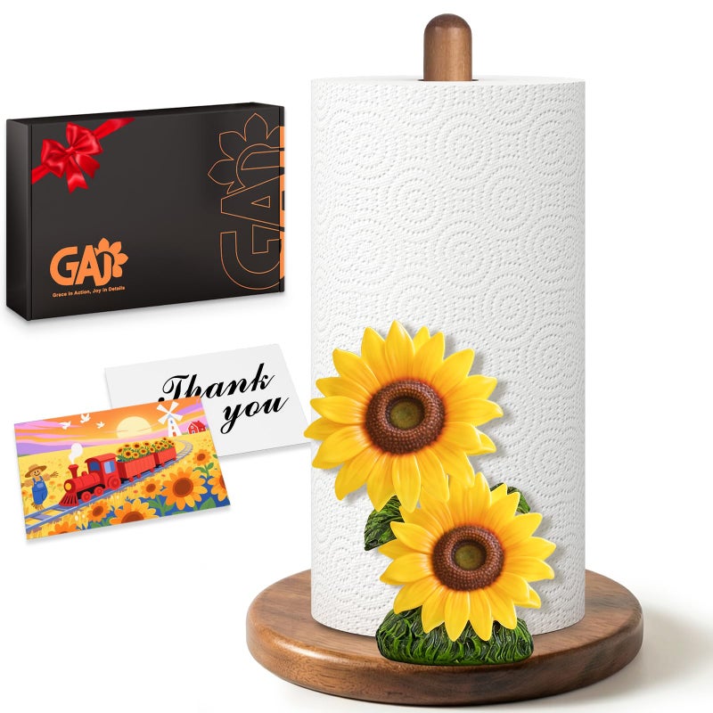 GAJ Sunflower Paper Towel Holder - Sunflower Decor for Kitchen Farmhouse Bathroom Counter - Gifts for Women Mom Grandma - 3D Vintage Yellow Stuff Decorative Accessories - Image 1