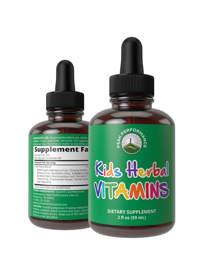 Peak Performance Kids Vitamins From Herbs. Liquid Kids Herbal Multivitamin. No Bitter Taste. Sugar Free 14-in-1 Vegan Supplement Drops For Toddlers, Children, Teens. Mixed In Water They Won't Even Taste It - Image 1
