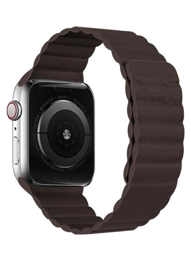 NIBEMINENT Two Loop Replacement Watchband For Apple Watch Series 7 45mm/6 & Se 5 4 44mm/3 2 1 42mm Dark Brown  - Image 2
