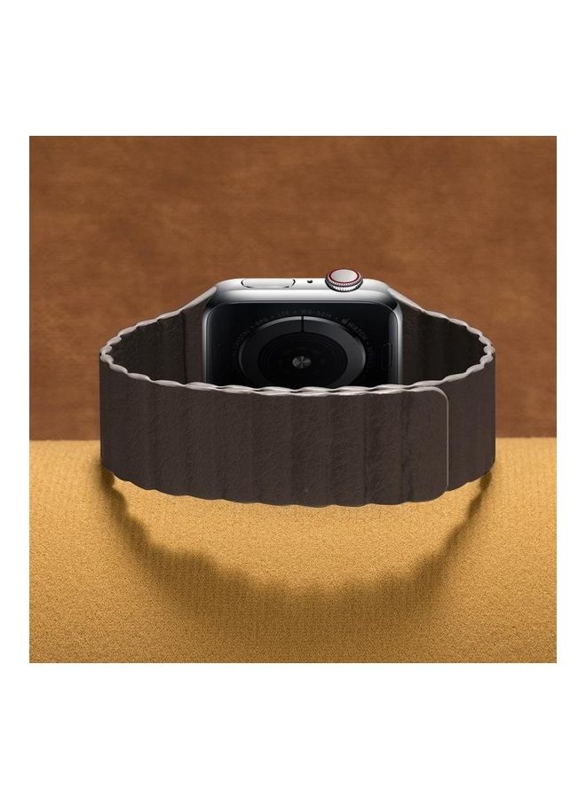 NIBEMINENT Two Loop Replacement Watchband For Apple Watch Series 7 45mm/6 & Se 5 4 44mm/3 2 1 42mm Dark Brown  - Image 3