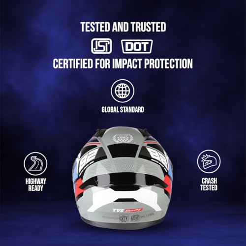 TVS Racing Titan Series Full Face Helmet for Men | Premium Bike Helmets with ABS Shell, UV Paint | Quick Release System | Aerodynamic Design | DOT & ISI Certified (Red & Blue, L) - Image 2