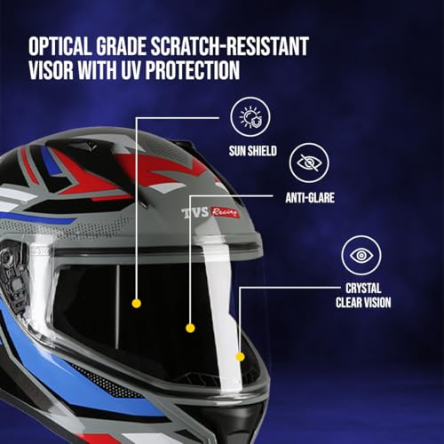 TVS Racing Titan Series Full Face Helmet for Men | Premium Bike Helmets with ABS Shell, UV Paint | Quick Release System | Aerodynamic Design | DOT & ISI Certified (Red & Blue, L) - Image 5