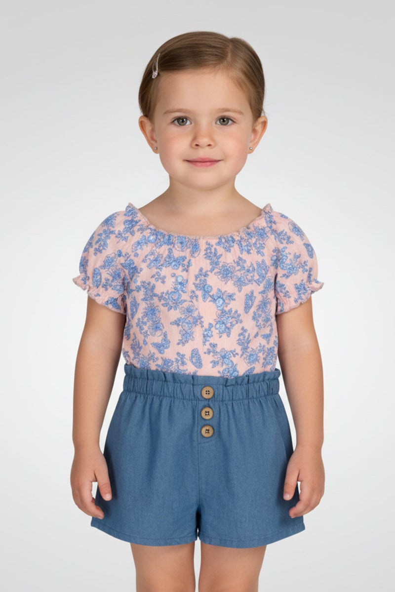 Nanette lepore Toddlers Girl 2 Piece Floral Print Cap Sleeve  Playsuits, Multicolor - Image 1