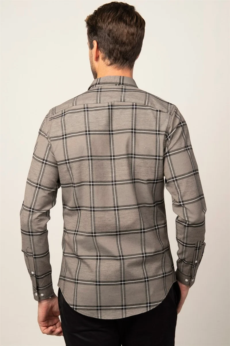 Tudors Slim Fit Long Sleeve Plaid Buttoned Collar Men's Shirt
