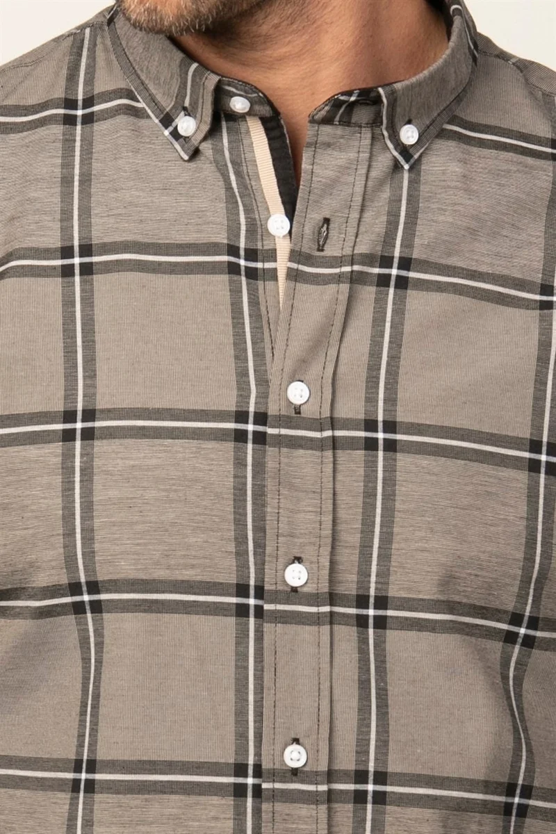 Tudors Slim Fit Long Sleeve Plaid Buttoned Collar Men's Shirt
