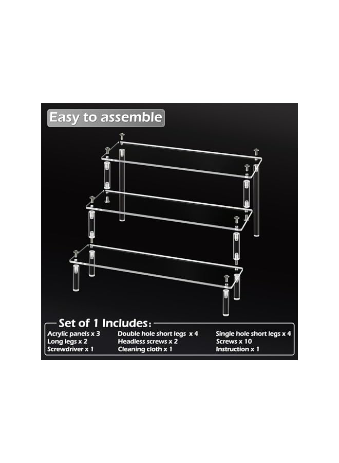 The Bros Acrylic Display Risers, 3 Tier Clear Shelf Acrylic Display Stands, Display Rack Risers, Transparent Display Stand Ladder for Organizer, Decoration, Food Desserts (30x19x15 CM) - Image 5