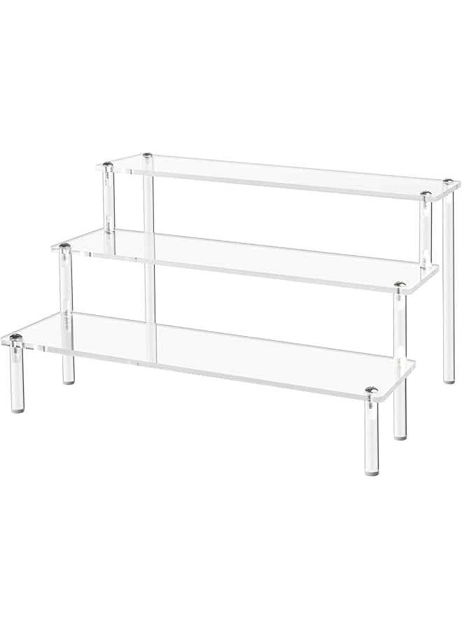 The Bros Acrylic Display Risers, 3 Tier Clear Shelf Acrylic Display Stands, Display Rack Risers, Transparent Display Stand Ladder for Organizer, Decoration, Food Desserts (30x19x15 CM) - Image 1