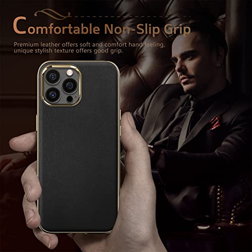 LOHASIC Designed for iPhone 13 Pro Max Leather Case, Premium Business Slim Classic Cover Soft Grip Shockproof Men Phone Cases Compatible with iPhone 13 Pro Max 5G 6.7 inch - Black Gold - Image 3